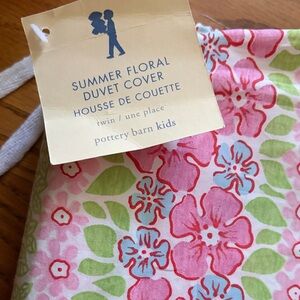 Pottery Barn Kids Summer Floral Duvet Cover - Pink and Green